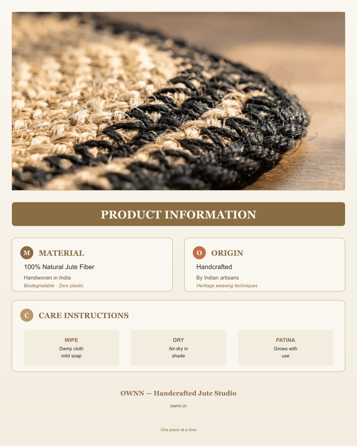 Black border jute doormat dimensions and details