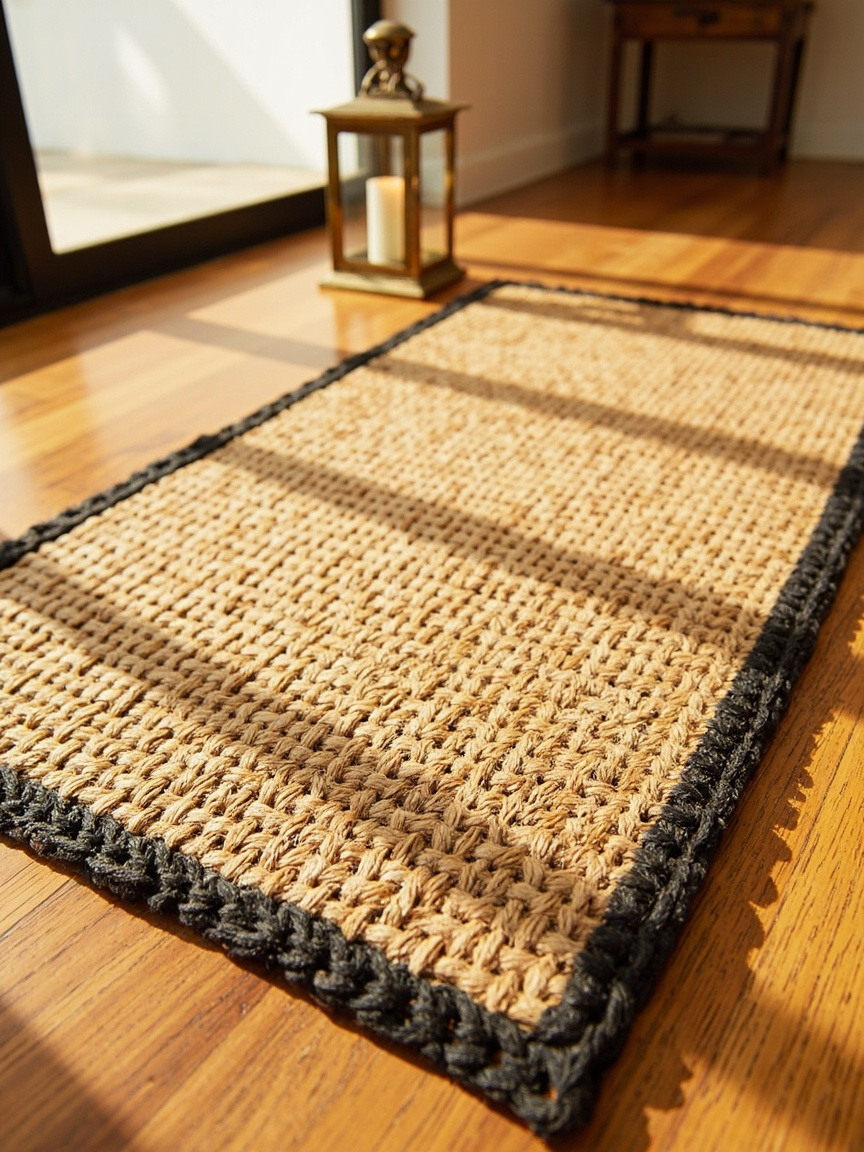 Classic Handcrafted Jute Doormat with Black Border — front view
