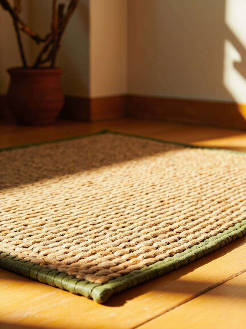 Classic Handcrafted Jute Doormat with Green Border — front view