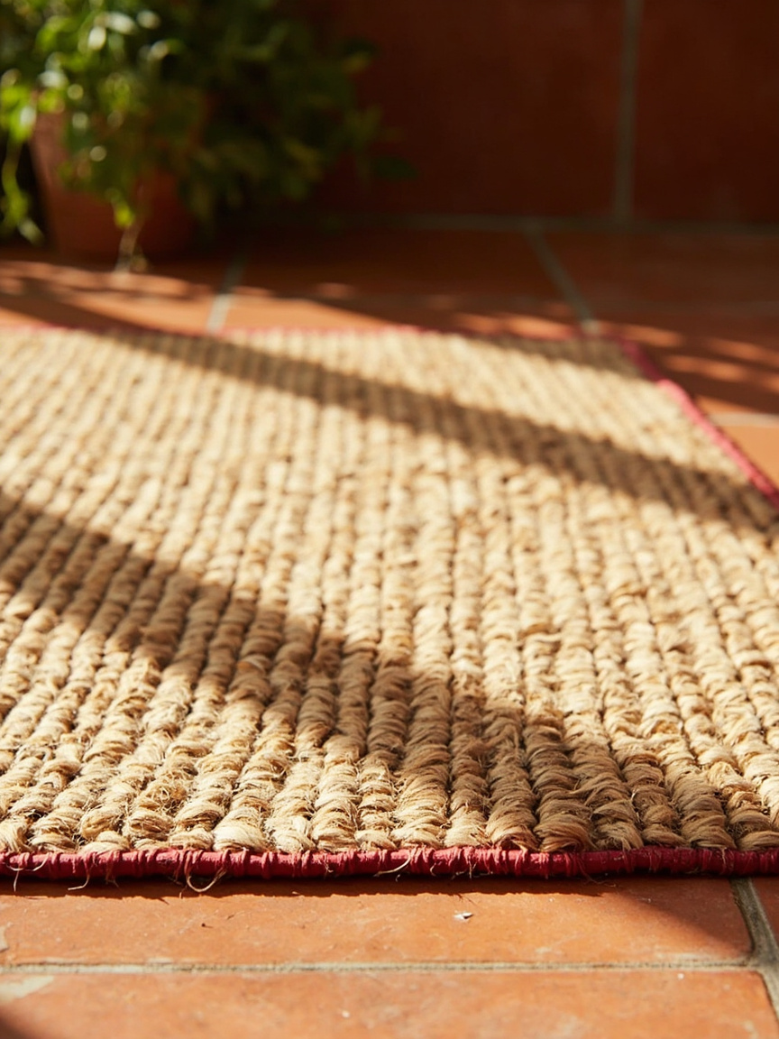 Classic Handcrafted Jute Doormat with Red Border — front view