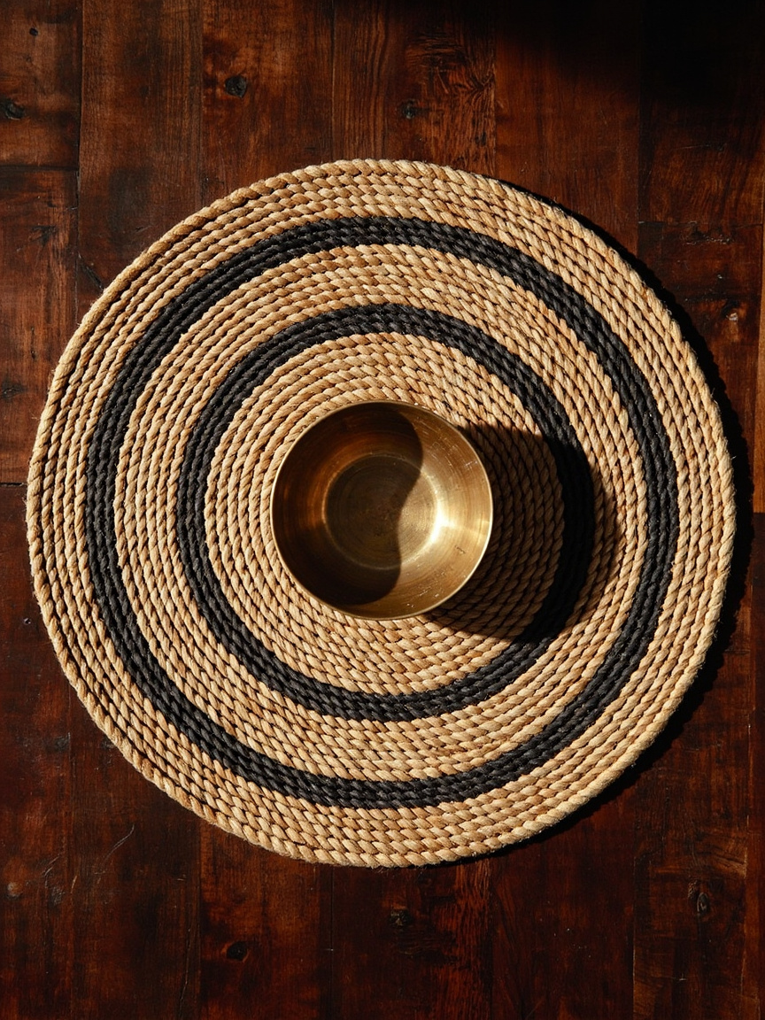 Premium Handcrafted Jute Round Table Mat with Black Border