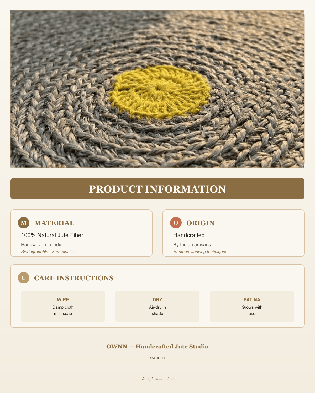 Yellow Double Border Flower Circle Jute Doormat
