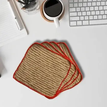 Premium Handcrafted Jute table mat Red Medium