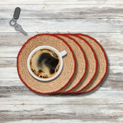 Premium Handcrafted Jute Round table mat Red Medium