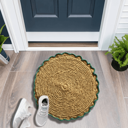 Premium Handcrafted Jute doormat Green Floral Border Small