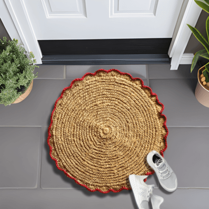 Premium Handmade Jute Doormat Red Medium
