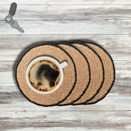 Premium Handcrafted Jute Round table mat Black Medium