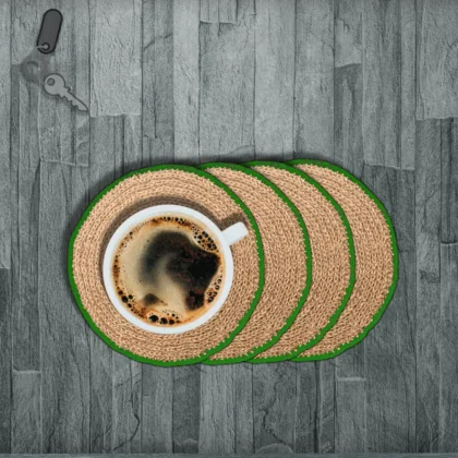 Premium Handmade Jute Round table mat Green Medium