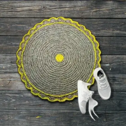 Luxury Handmade Jute doormat Yellow floral