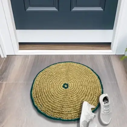 Elegant Handmade Jute doormat Green small